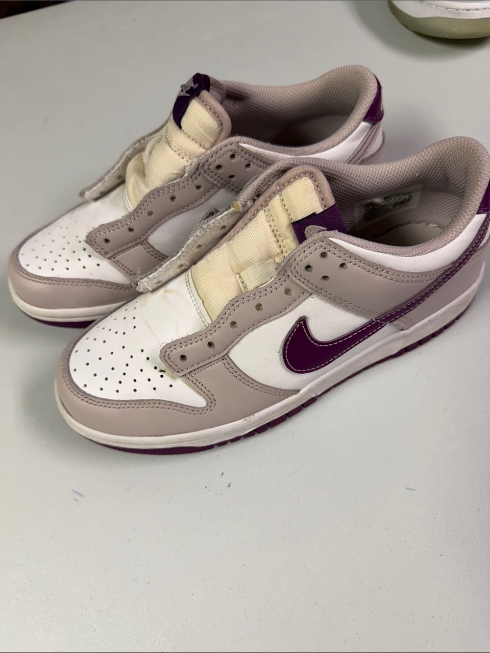 Nike Women’s Low-Top Sneakers in White, Beige, and Purple